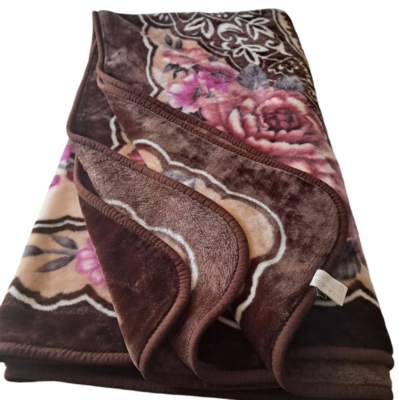 DAVIDA TIGER BLANKET thick plush floral flower browns purple soft heavy queen - Picture 1 of 12